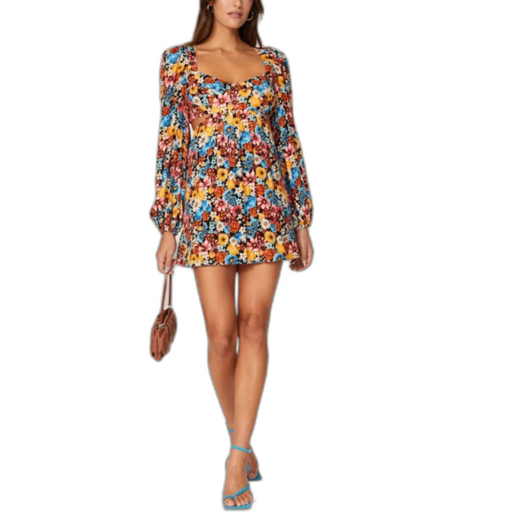 AFRM NWOT Monna Multicolored Floral Side Cutout Long Sleeve Mini Dress Size M - Picture 1 of 15